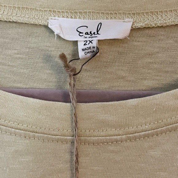 NWTEasel Yellow Panel Top w/Pieced Plaid & Floral Fabric Sleeves w/Pink Rickrack - Picture 7 of 16